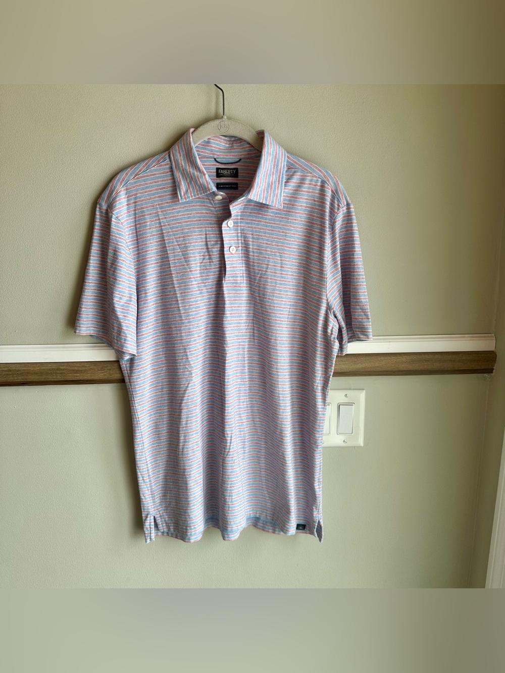 Faherty Movement Short Sleeve Red Blue Striped Polo Shirt